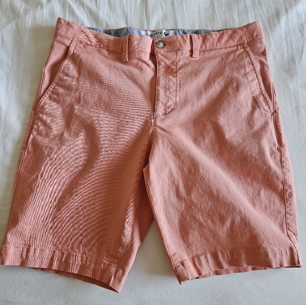 Lacoste Men’s Slim Fit Chino Shorts Salmon/Coral Pink Size US 34 Preppy